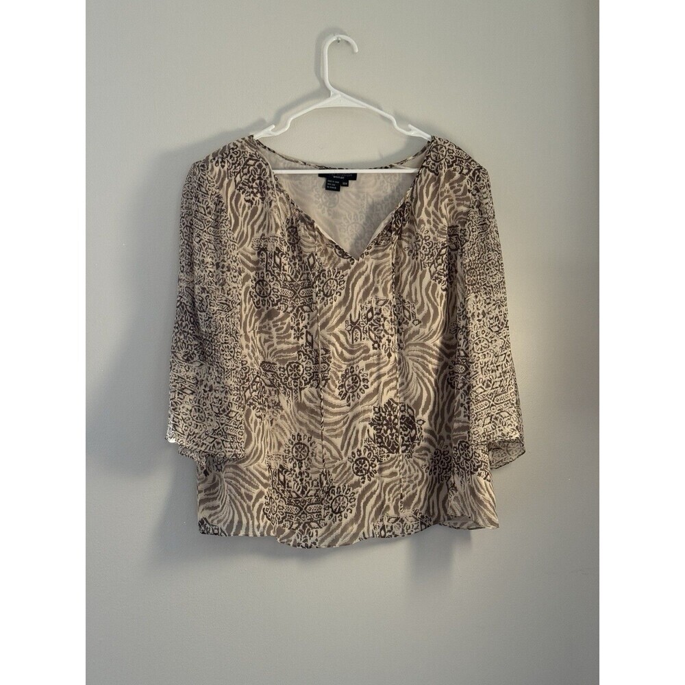 Cynthia Howie Shirt 100% Silk Size 18W 3/4 Sleeves Flutter V Neck Shoulder Pads
